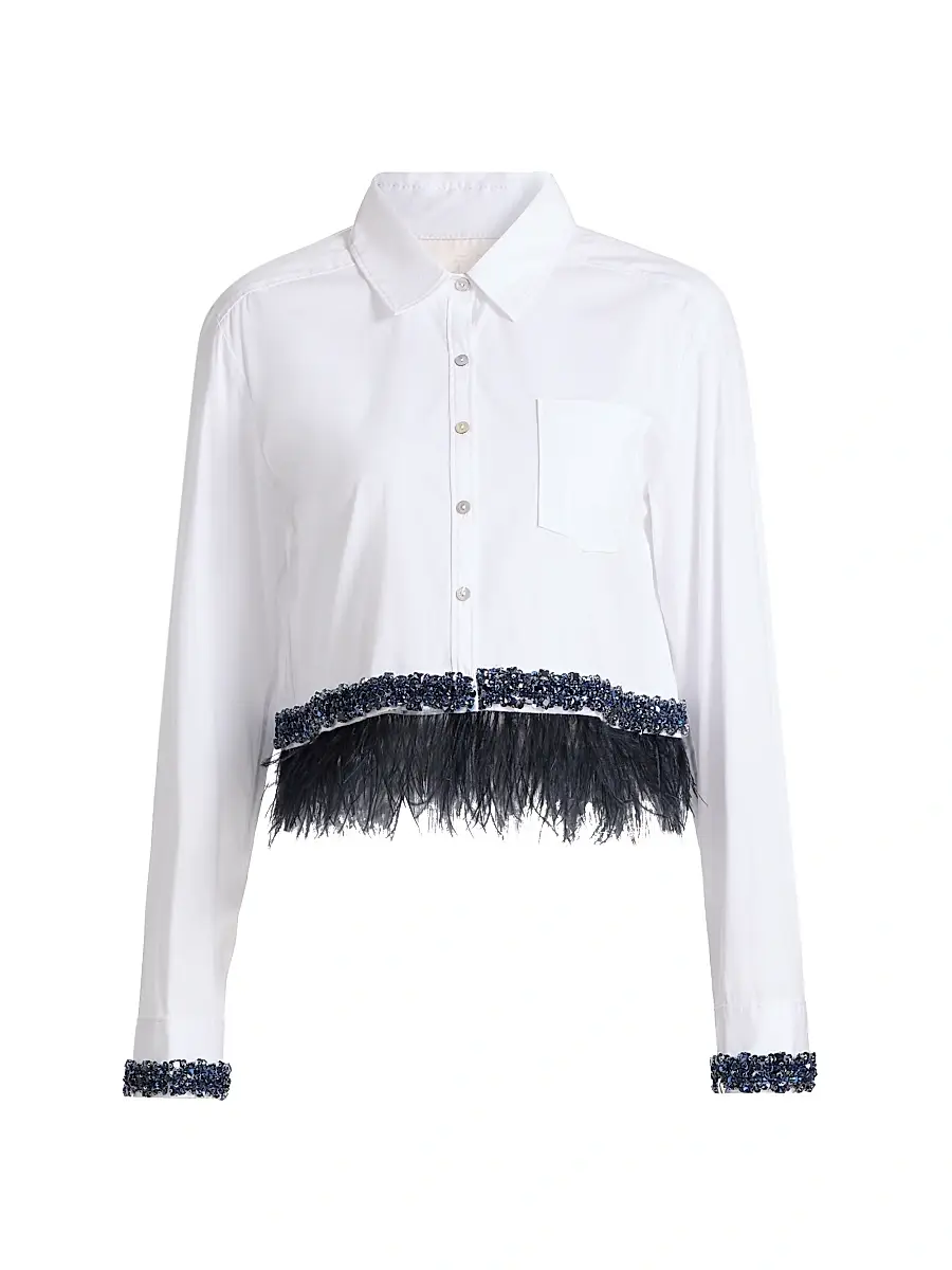 Cinq à Sept Women's Sylvan Lace Fringe Shirt - White Blue Bell | Image 1 Cinq à Sept Women's Sylvan Lace Fringe Shirt - White Blue Bell | Image 1