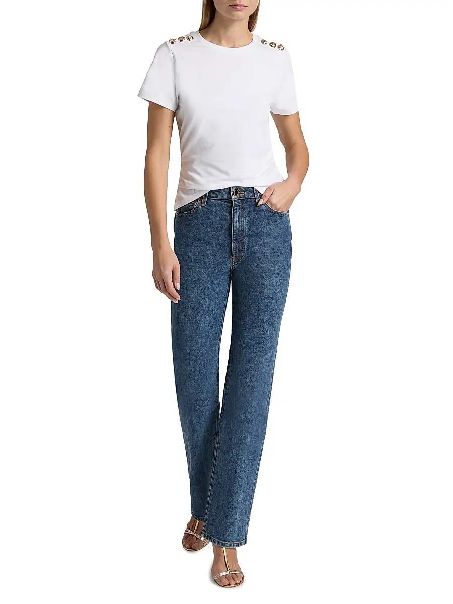 Cinq à Sept Women's Jasper Button-Shoulder Stretch-Cotton T-Shirt | Thumbnail 2 Cinq à Sept Women's Jasper Button-Shoulder Stretch-Cotton T-Shirt | Thumbnail 2
