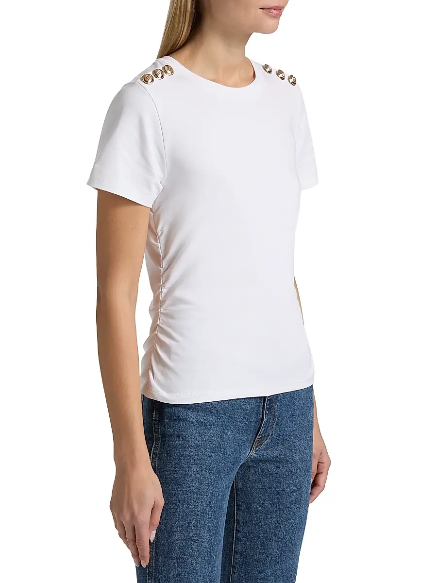 Cinq à Sept Women's Jasper Button-Shoulder Stretch-Cotton T-Shirt | Thumbnail 4 Cinq à Sept Women's Jasper Button-Shoulder Stretch-Cotton T-Shirt | Thumbnail 4