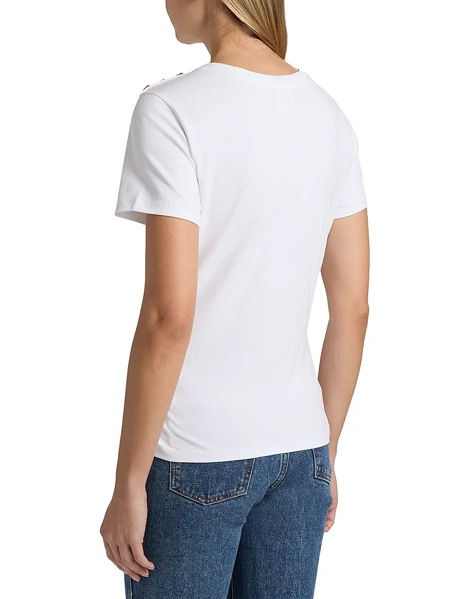 Cinq à Sept Women's Jasper Button-Shoulder Stretch-Cotton T-Shirt | Thumbnail 5 Cinq à Sept Women's Jasper Button-Shoulder Stretch-Cotton T-Shirt | Thumbnail 5