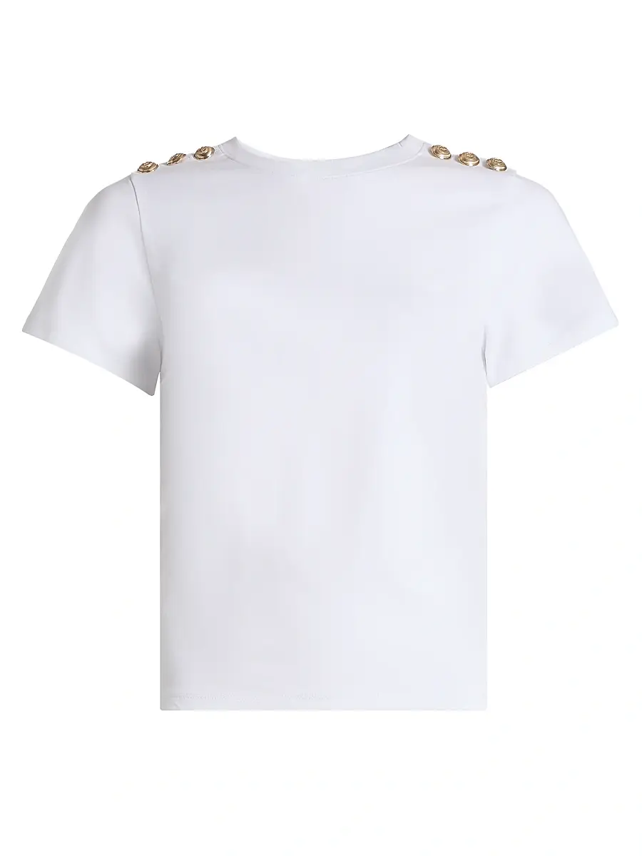 Cinq à Sept Women's Jasper Button-Shoulder Stretch-Cotton T-Shirt - White | Image 1 Cinq à Sept Women's Jasper Button-Shoulder Stretch-Cotton T-Shirt - White | Image 1