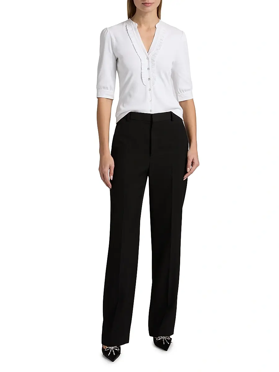 Cinq à Sept Women's Justine Ribbed Stretch-Cotton Button-Front Blouse | Thumbnail 2 Cinq à Sept Women's Justine Ribbed Stretch-Cotton Button-Front Blouse | Thumbnail 2