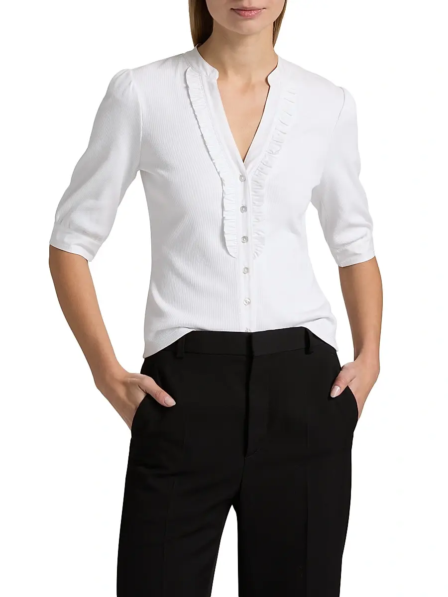 Cinq à Sept Women's Justine Ribbed Stretch-Cotton Button-Front Blouse | Thumbnail 3 Cinq à Sept Women's Justine Ribbed Stretch-Cotton Button-Front Blouse | Thumbnail 3