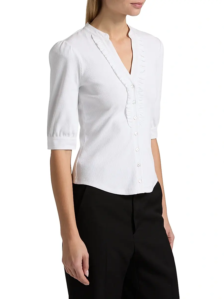 Cinq à Sept Women's Justine Ribbed Stretch-Cotton Button-Front Blouse | Thumbnail 4 Cinq à Sept Women's Justine Ribbed Stretch-Cotton Button-Front Blouse | Thumbnail 4