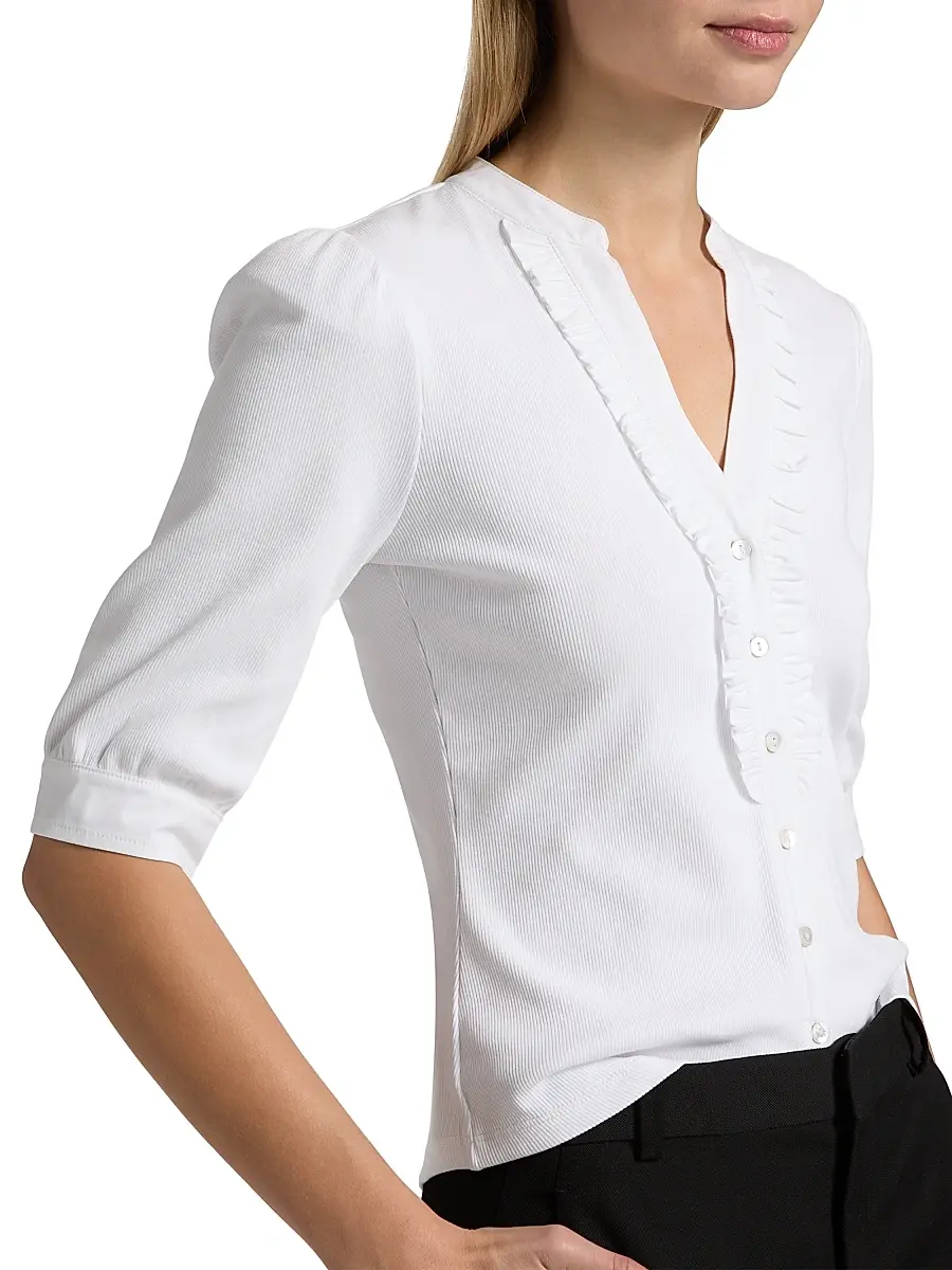 Cinq à Sept Women's Justine Ribbed Stretch-Cotton Button-Front Blouse | Thumbnail 6 Cinq à Sept Women's Justine Ribbed Stretch-Cotton Button-Front Blouse | Thumbnail 6