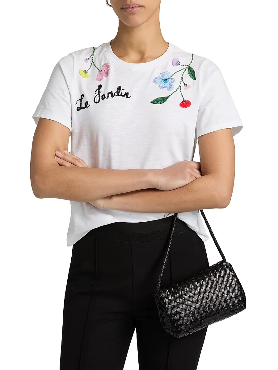 Cinq à Sept Women's 3D Floral Vine Shrunken T-Shirt | Thumbnail 3 Cinq à Sept Women's 3D Floral Vine Shrunken T-Shirt | Thumbnail 3