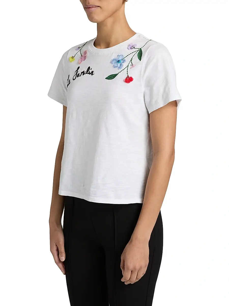 Cinq à Sept Women's 3D Floral Vine Shrunken T-Shirt | Thumbnail 4 Cinq à Sept Women's 3D Floral Vine Shrunken T-Shirt | Thumbnail 4