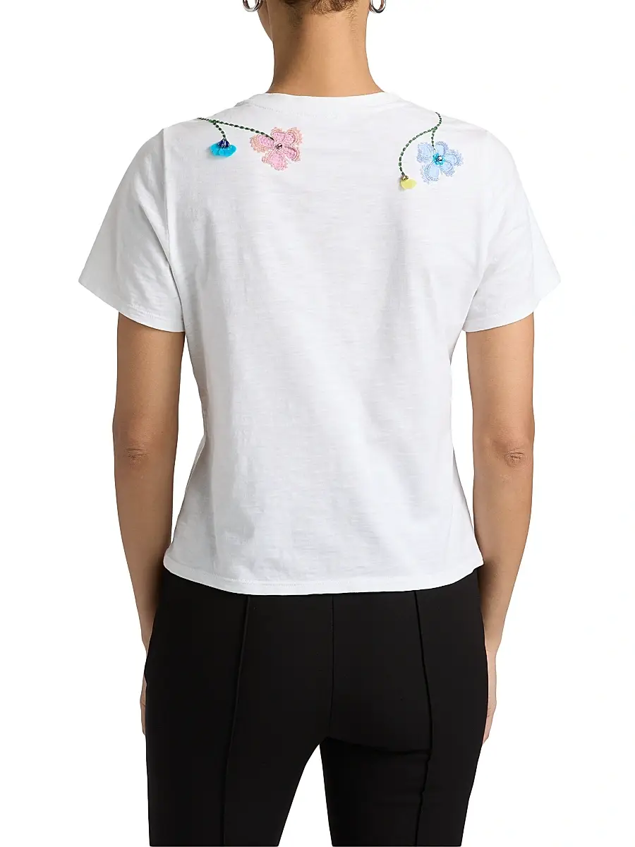 Cinq à Sept Women's 3D Floral Vine Shrunken T-Shirt | Thumbnail 5 Cinq à Sept Women's 3D Floral Vine Shrunken T-Shirt | Thumbnail 5