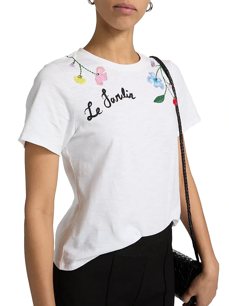 Cinq à Sept Women's 3D Floral Vine Shrunken T-Shirt | Thumbnail 6 Cinq à Sept Women's 3D Floral Vine Shrunken T-Shirt | Thumbnail 6