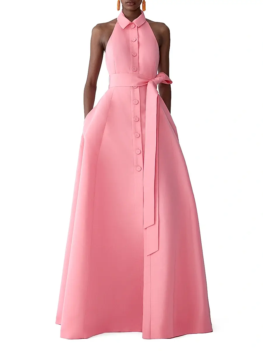 Carolina Herrera Women's Collared Halter Silk A-Line Gown | Thumbnail 2 Carolina Herrera Women's Collared Halter Silk A-Line Gown | Thumbnail 2