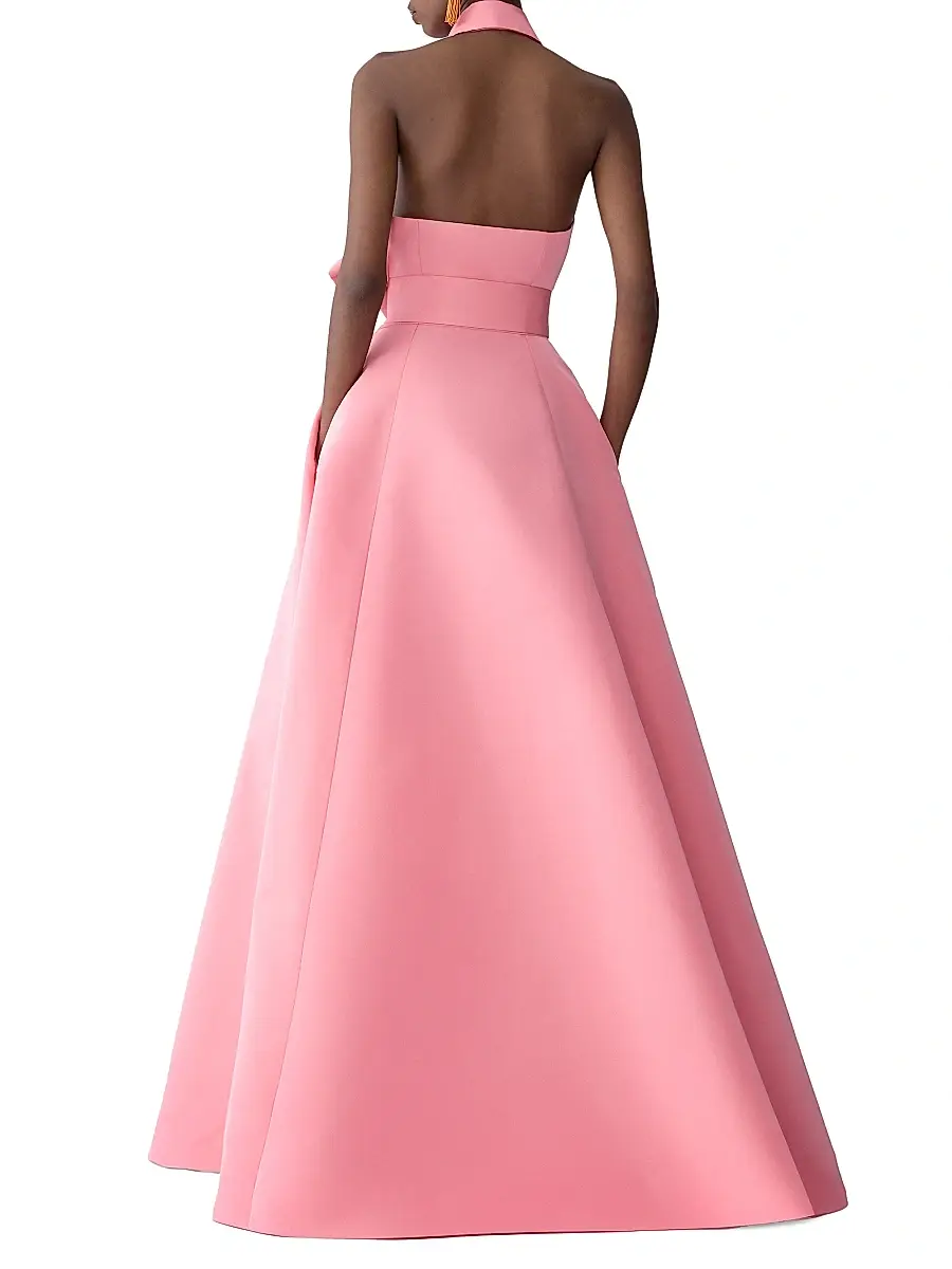 Carolina Herrera Women's Collared Halter Silk A-Line Gown | Thumbnail 3 Carolina Herrera Women's Collared Halter Silk A-Line Gown | Thumbnail 3