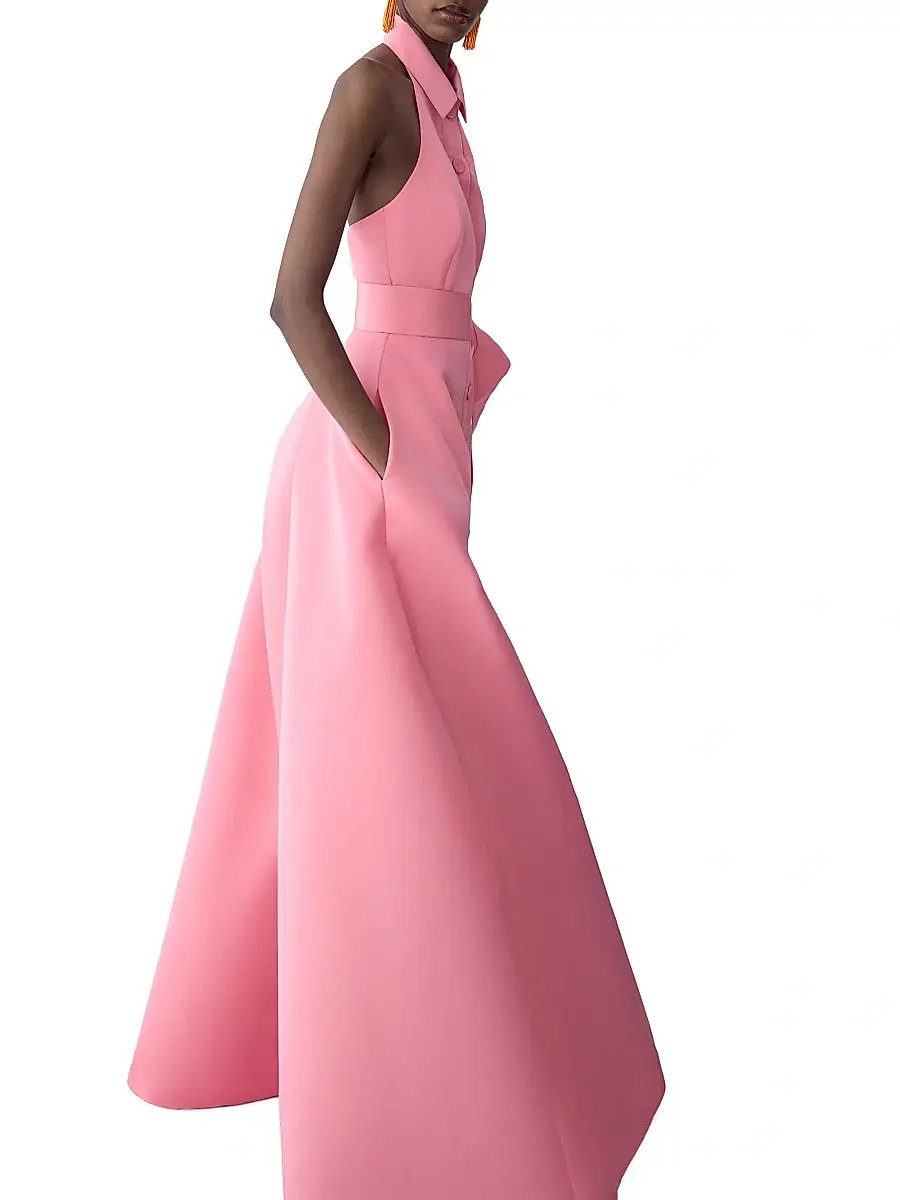Carolina Herrera Women's Collared Halter Silk A-Line Gown | Thumbnail 4 Carolina Herrera Women's Collared Halter Silk A-Line Gown | Thumbnail 4