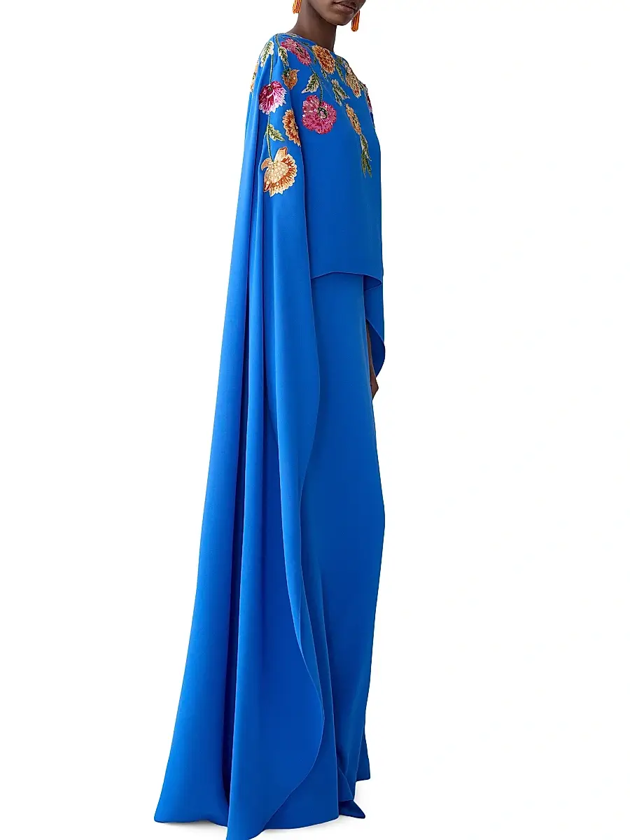 Carolina Herrera Women's Floral-Embroidered Cape Caftan-Inspired Gown | Thumbnail 4