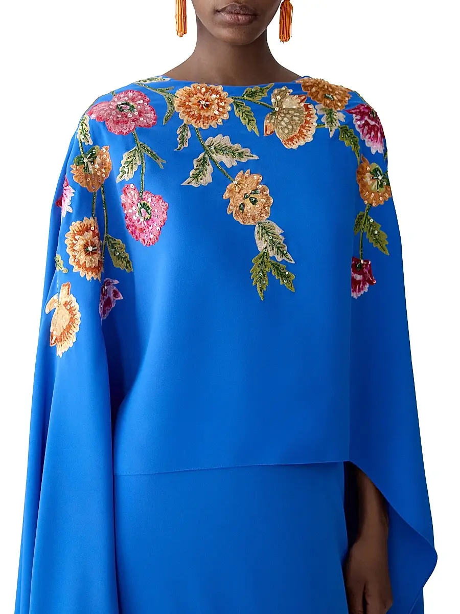 Carolina Herrera Women's Floral-Embroidered Cape Caftan-Inspired Gown | Thumbnail 5