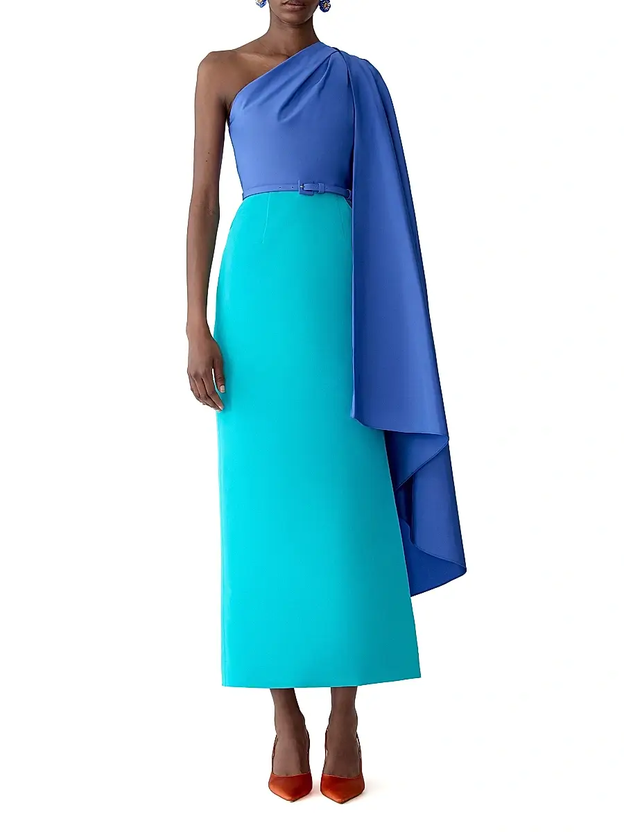Carolina Herrera Women's Colorblocked Silk Draped Shoulder Sheath Gown | Thumbnail 2 Carolina Herrera Women's Colorblocked Silk Draped Shoulder Sheath Gown | Thumbnail 2