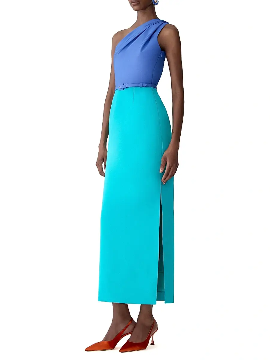 Carolina Herrera Women's Colorblocked Silk Draped Shoulder Sheath Gown | Thumbnail 3 Carolina Herrera Women's Colorblocked Silk Draped Shoulder Sheath Gown | Thumbnail 3