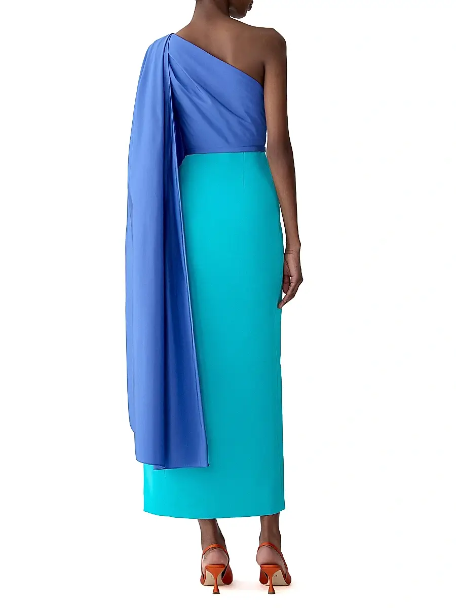 Carolina Herrera Women's Colorblocked Silk Draped Shoulder Sheath Gown | Thumbnail 4 Carolina Herrera Women's Colorblocked Silk Draped Shoulder Sheath Gown | Thumbnail 4