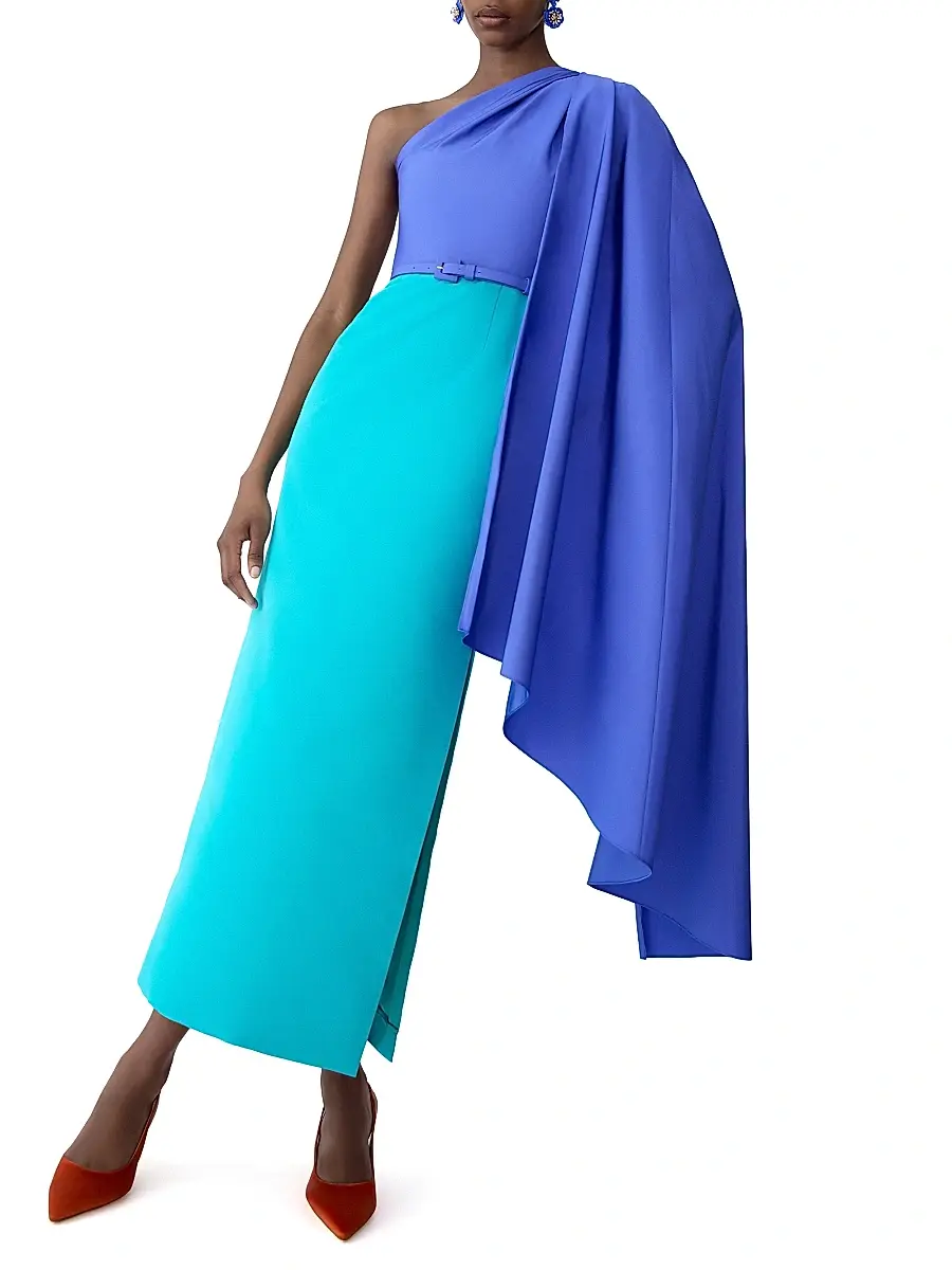 Carolina Herrera Women's Colorblocked Silk Draped Shoulder Sheath Gown | Thumbnail 5 Carolina Herrera Women's Colorblocked Silk Draped Shoulder Sheath Gown | Thumbnail 5