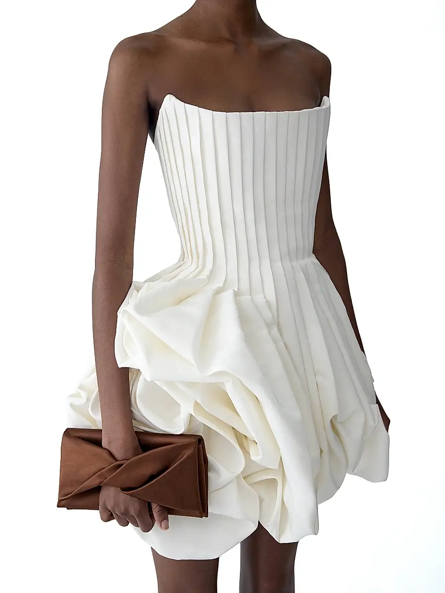 Carolina Herrera Women's Pleated Gathered Rose-Effect Minidress | Thumbnail 4