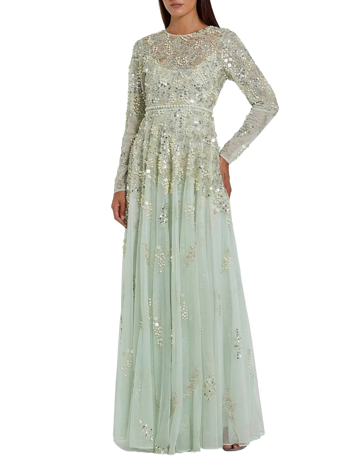Women's Pearl-Embellished Mesh A-Line Gown Women's Pearl-Embellished Mesh A-Line Gown