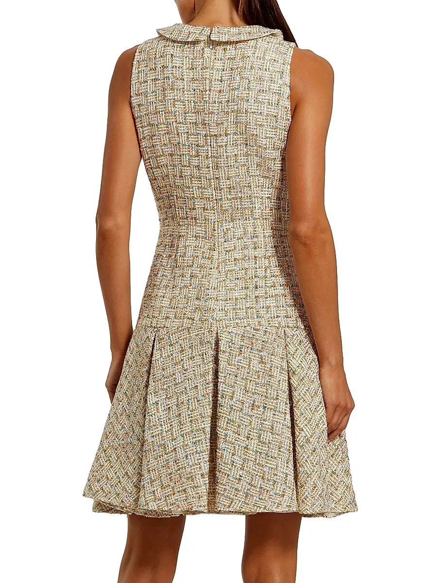 Mac Duggal Women's Bouclé Pleated A-Line Minidress - Gold Multi | Thumbnail 2 Mac Duggal Women's Bouclé Pleated A-Line Minidress - Gold Multi | Thumbnail 2
