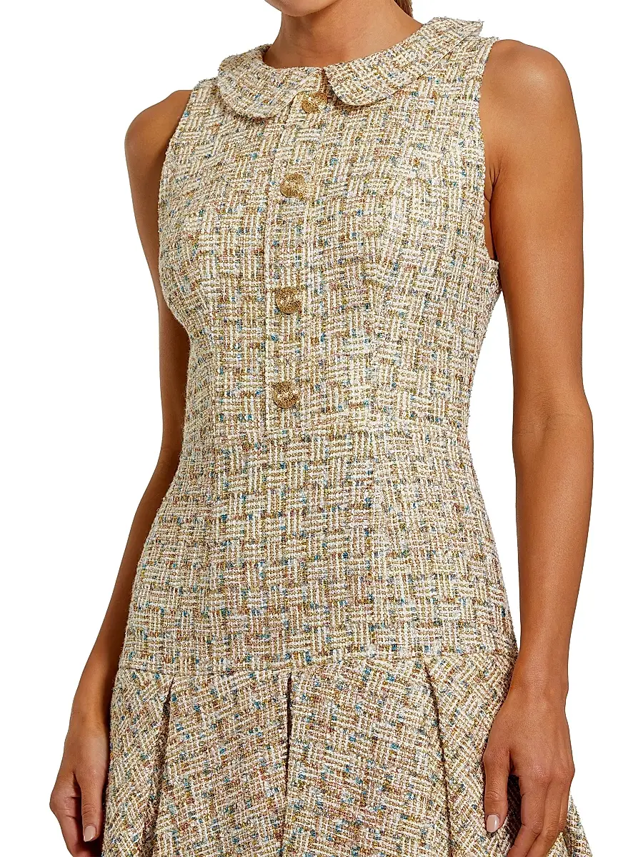 Mac Duggal Women's Bouclé Pleated A-Line Minidress - Gold Multi | Thumbnail 3 Mac Duggal Women's Bouclé Pleated A-Line Minidress - Gold Multi | Thumbnail 3