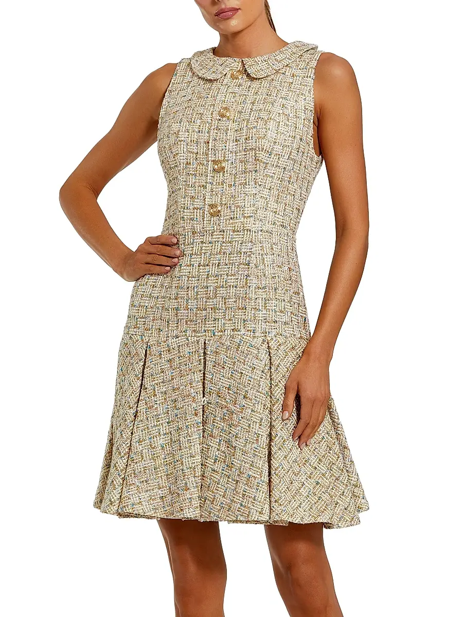 Women's Bouclé Pleated A-Line Minidress - Gold Multi Women's Bouclé Pleated A-Line Minidress - Gold Multi