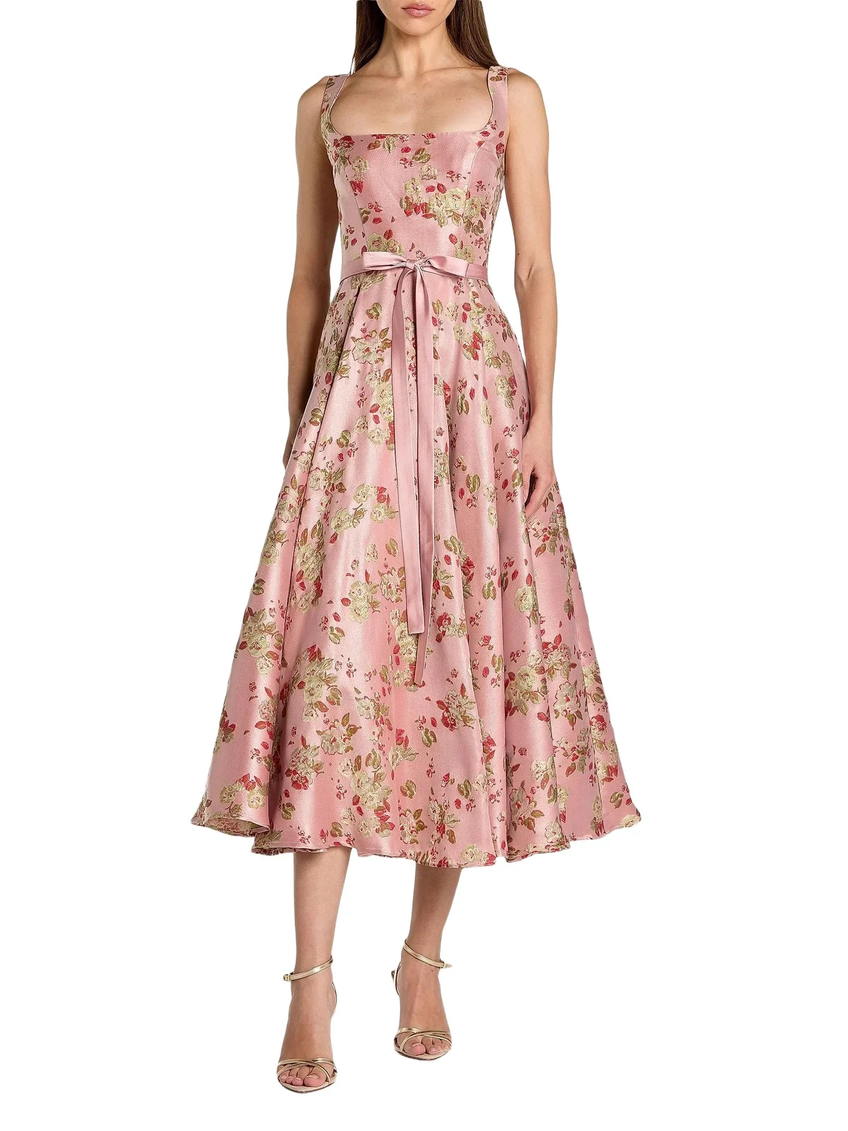 Women's Floral Brocade A-Line Midi-Dress Women's Floral Brocade A-Line Midi-Dress