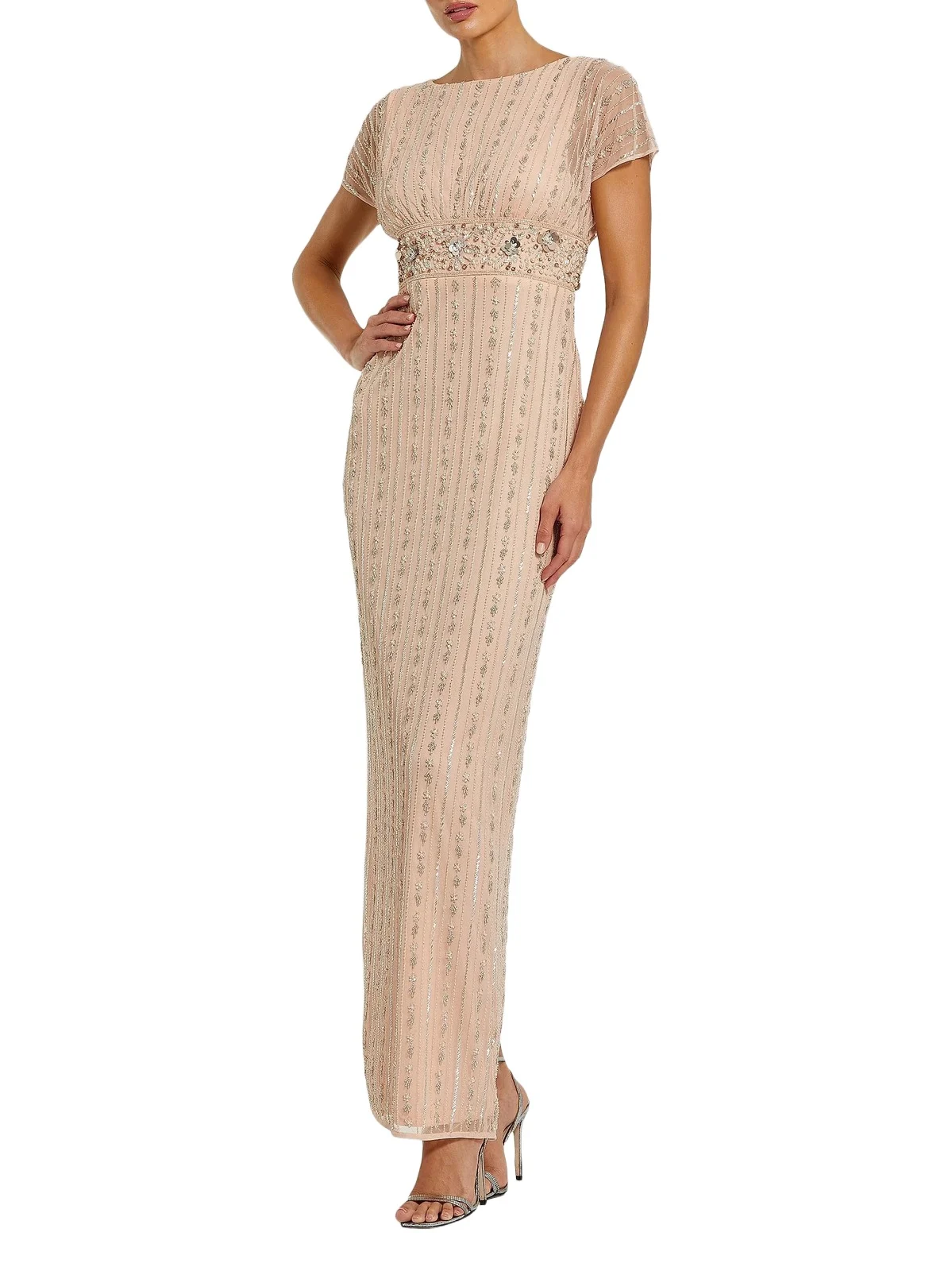 Women's Embellished Mesh Blouson Column Gown