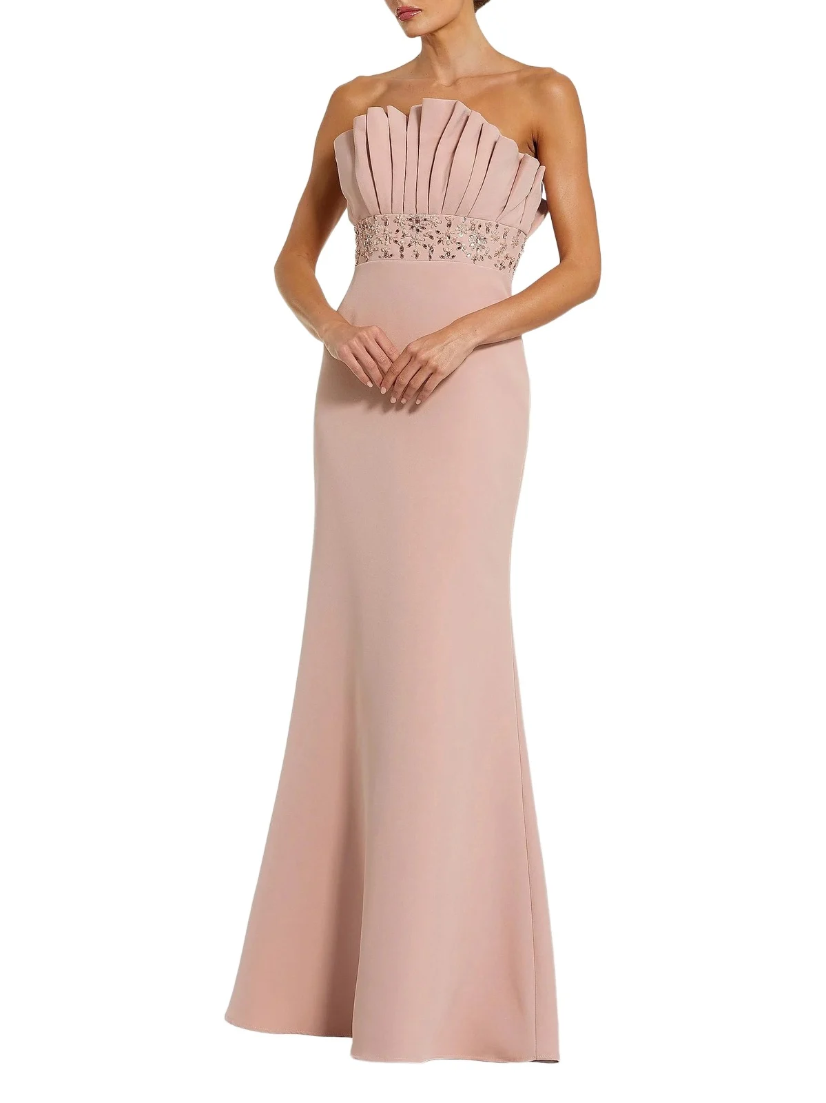 Women's Rhinestone-Beaded Crepe Mermaid Gown Women's Rhinestone-Beaded Crepe Mermaid Gown
