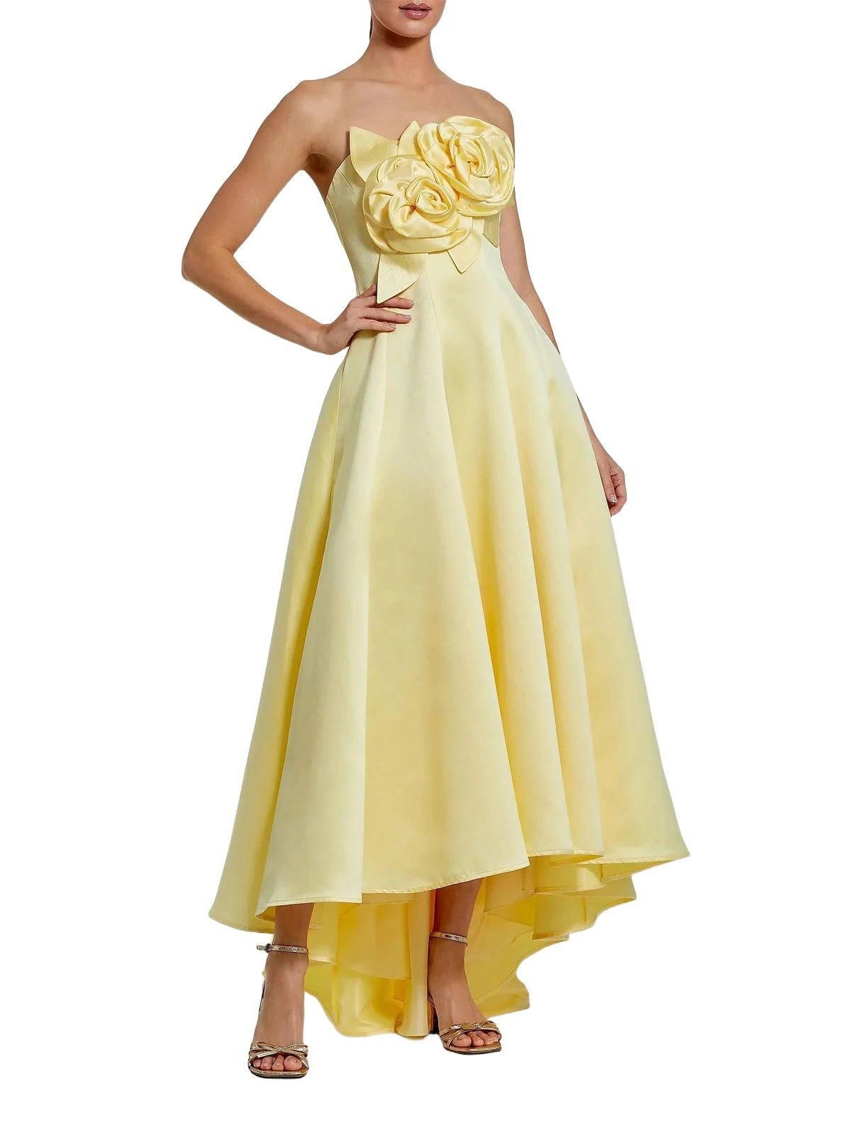 Women's 3D Floral Appliqué Satin A-Line Gown