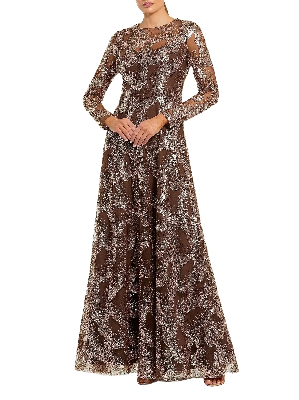 Women's Sequined-Mesh A-Line Gown Women's Sequined-Mesh A-Line Gown