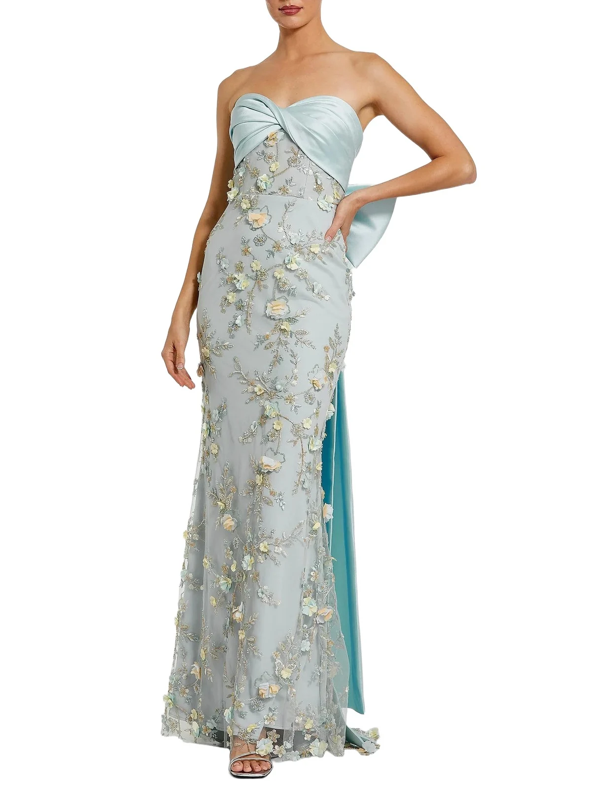 Women's Sequin-Embellished Bow Column Gown