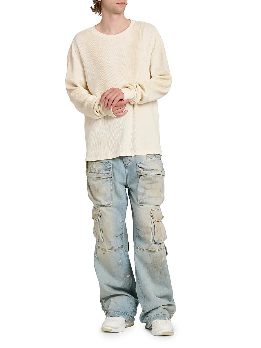 AMIRI Men's Distressed Denim Mid-Rise Straight-Leg Cargo Jeans | Thumbnail 2 AMIRI Men's Distressed Denim Mid-Rise Straight-Leg Cargo Jeans | Thumbnail 2