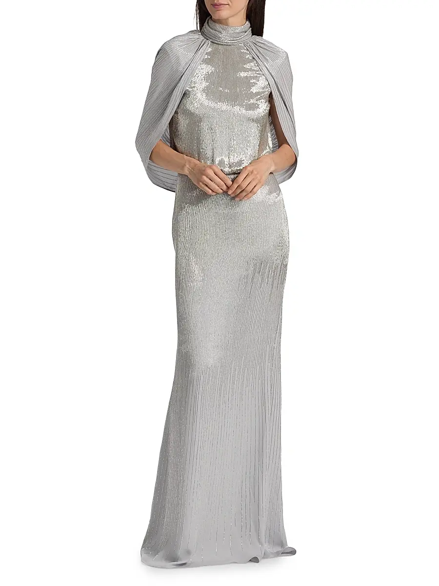 Oscar de la Renta Women's Bugle-Beaded Ombré Silk Georgette Open Back Gown | Thumbnail 2 Oscar de la Renta Women's Bugle-Beaded Ombré Silk Georgette Open Back Gown | Thumbnail 2