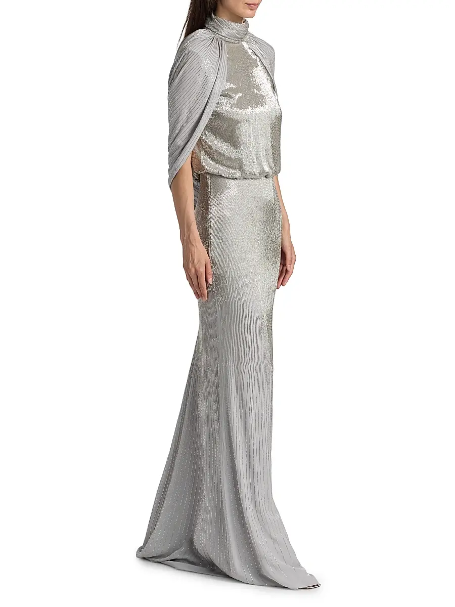 Oscar de la Renta Women's Bugle-Beaded Ombré Silk Georgette Open Back Gown | Thumbnail 4 Oscar de la Renta Women's Bugle-Beaded Ombré Silk Georgette Open Back Gown | Thumbnail 4