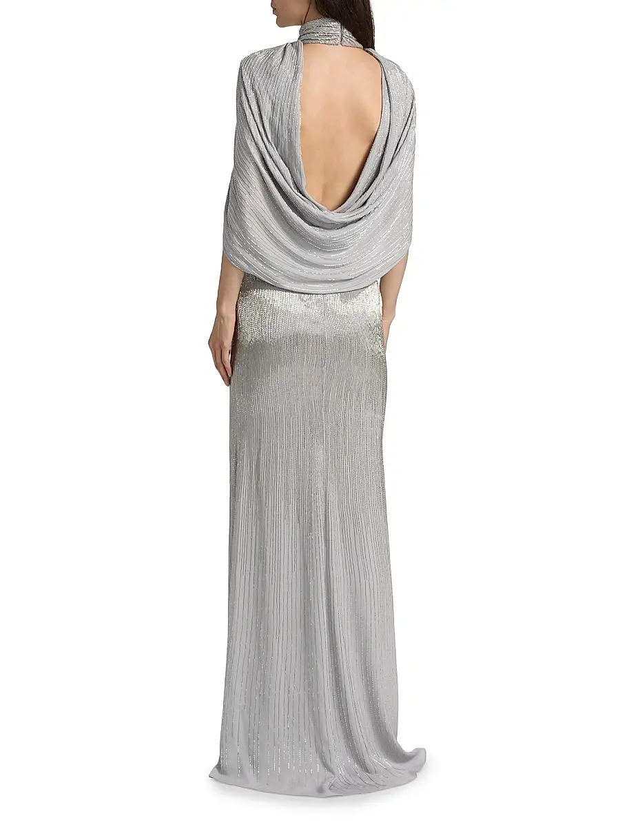 Oscar de la Renta Women's Bugle-Beaded Ombré Silk Georgette Open Back Gown | Thumbnail 5 Oscar de la Renta Women's Bugle-Beaded Ombré Silk Georgette Open Back Gown | Thumbnail 5