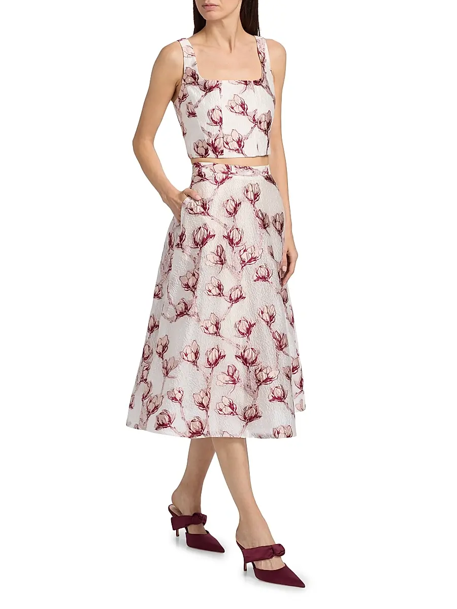 Milly Women's Paige Floral Jacquard Crop Top | Thumbnail 2