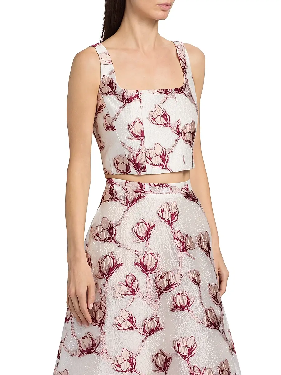 Milly Women's Paige Floral Jacquard Crop Top | Thumbnail 4