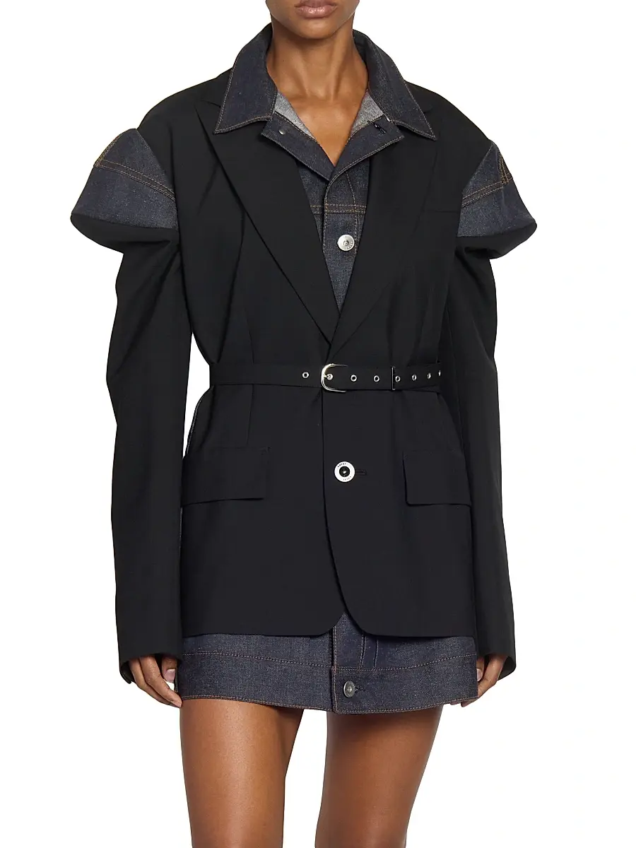 Sacai Women's Suiting X Denim Belted Blazer | Thumbnail 3