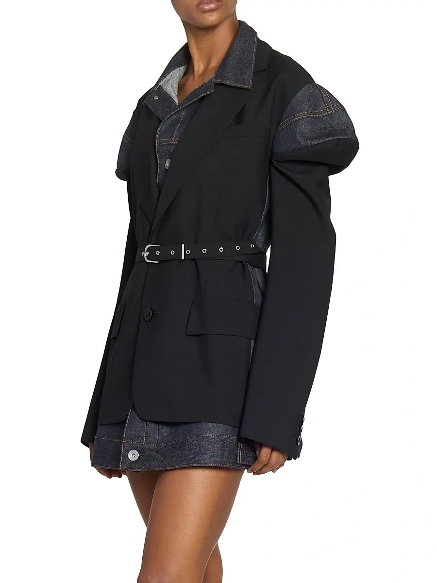Sacai Women's Suiting X Denim Belted Blazer | Thumbnail 4