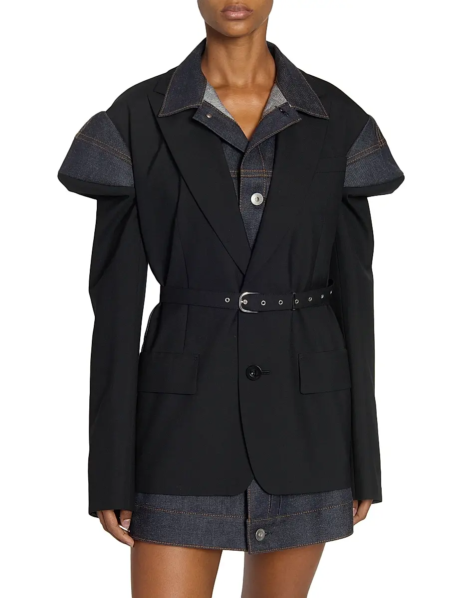 Sacai Women's Suiting X Denim Belted Blazer | Thumbnail 6