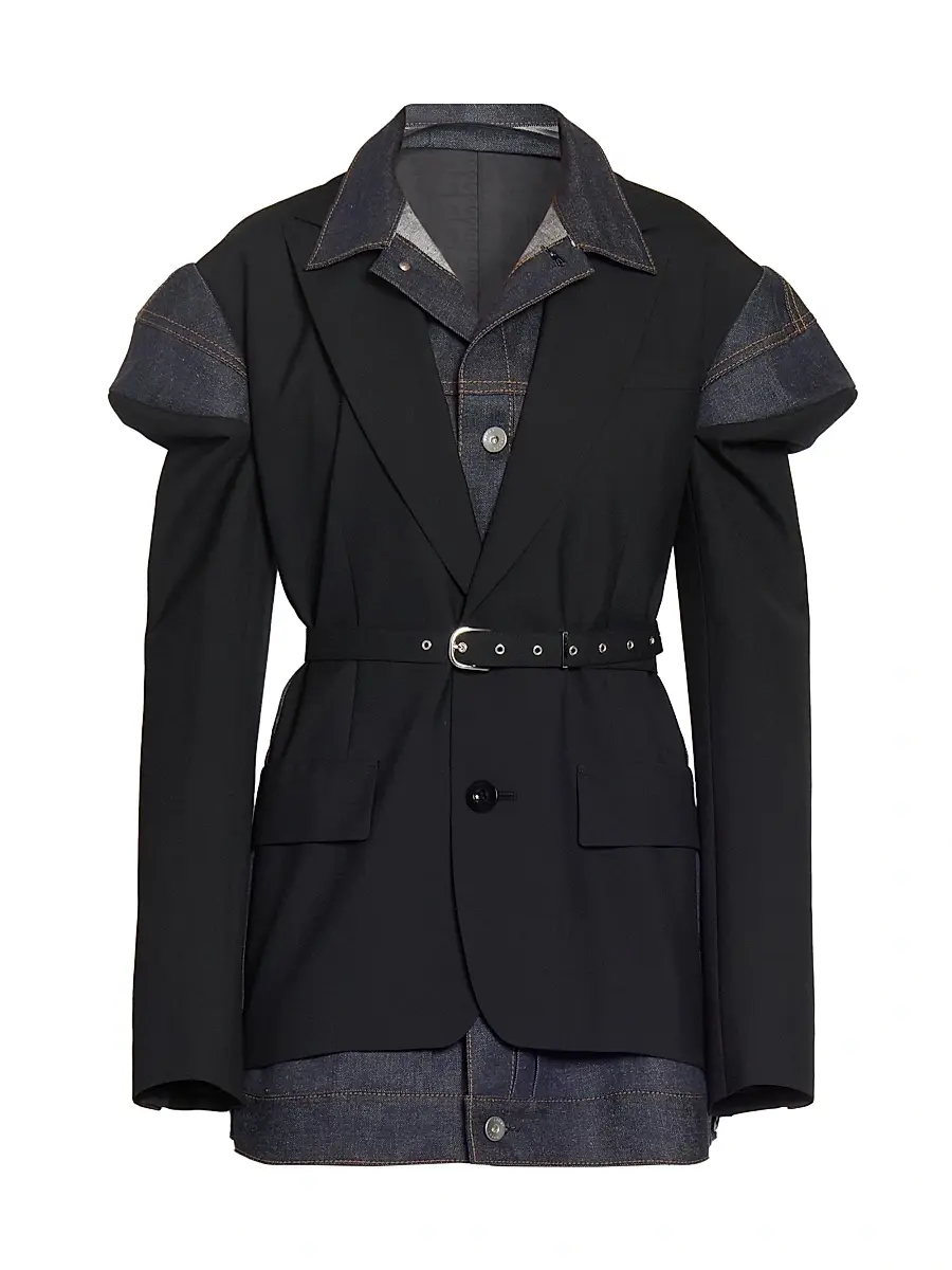 Sacai Women's Suiting X Denim Belted Blazer