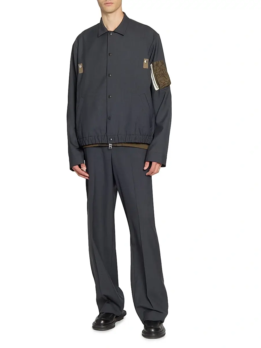 Sacai Men's Double-Waist Suiting Wool-Blend Pants | Thumbnail 2