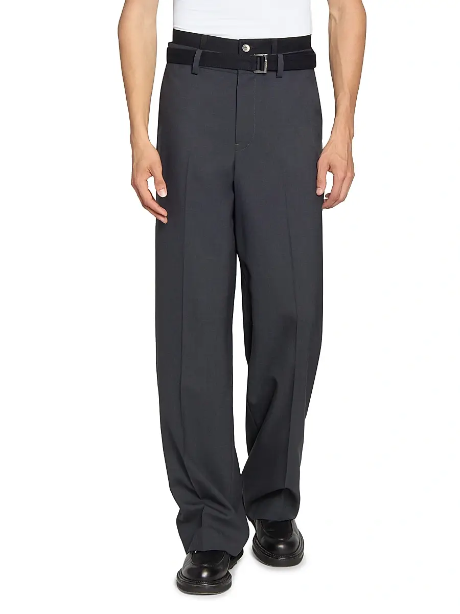 Sacai Men's Double-Waist Suiting Wool-Blend Pants | Thumbnail 3