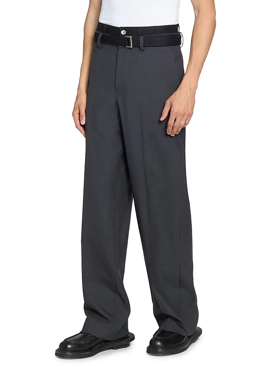 Sacai Men's Double-Waist Suiting Wool-Blend Pants | Thumbnail 4