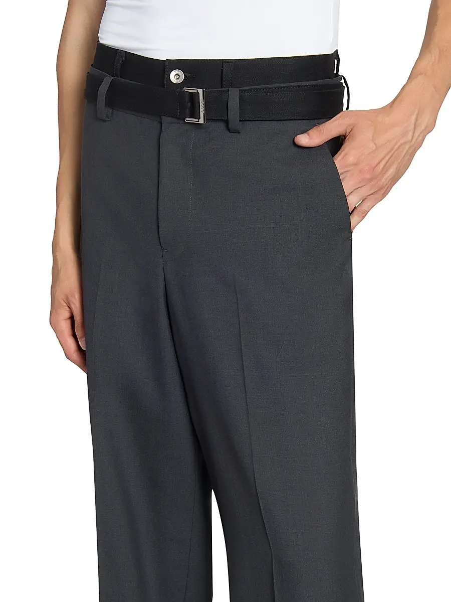 Sacai Men's Double-Waist Suiting Wool-Blend Pants | Thumbnail 6