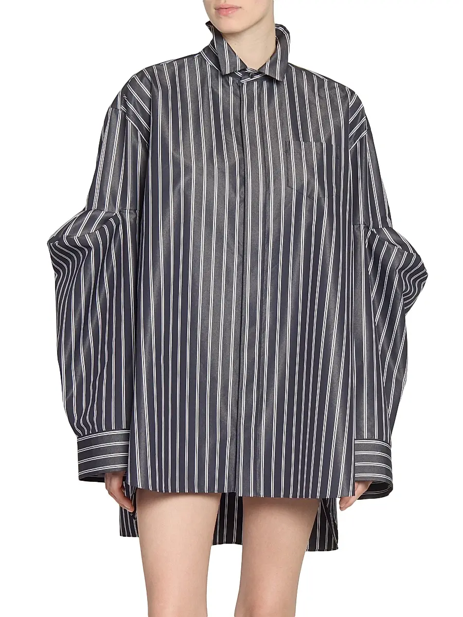 sacai Women's Striped Poplin Oversized Shirt - Navy Stripe | Thumbnail 3 sacai Women's Striped Poplin Oversized Shirt - Navy Stripe | Thumbnail 3
