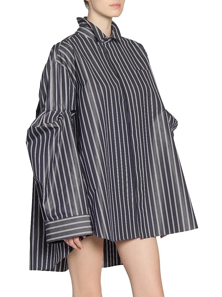 sacai Women's Striped Poplin Oversized Shirt - Navy Stripe | Thumbnail 4 sacai Women's Striped Poplin Oversized Shirt - Navy Stripe | Thumbnail 4