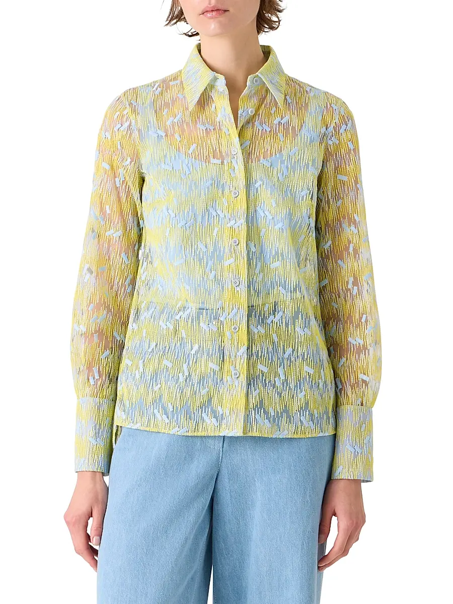 Akris punto Women's Embroidered Tulle Button-Front Shirt | Thumbnail 3 Akris punto Women's Embroidered Tulle Button-Front Shirt | Thumbnail 3